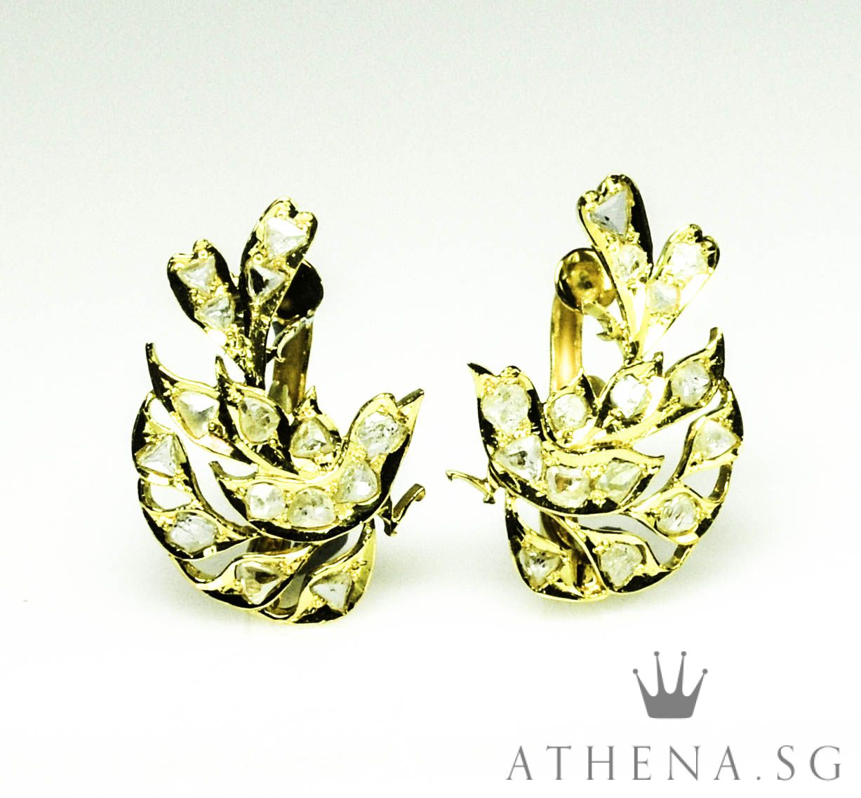 18K YG ANTIQUE DESIGN INTAN EARRING 4.99G