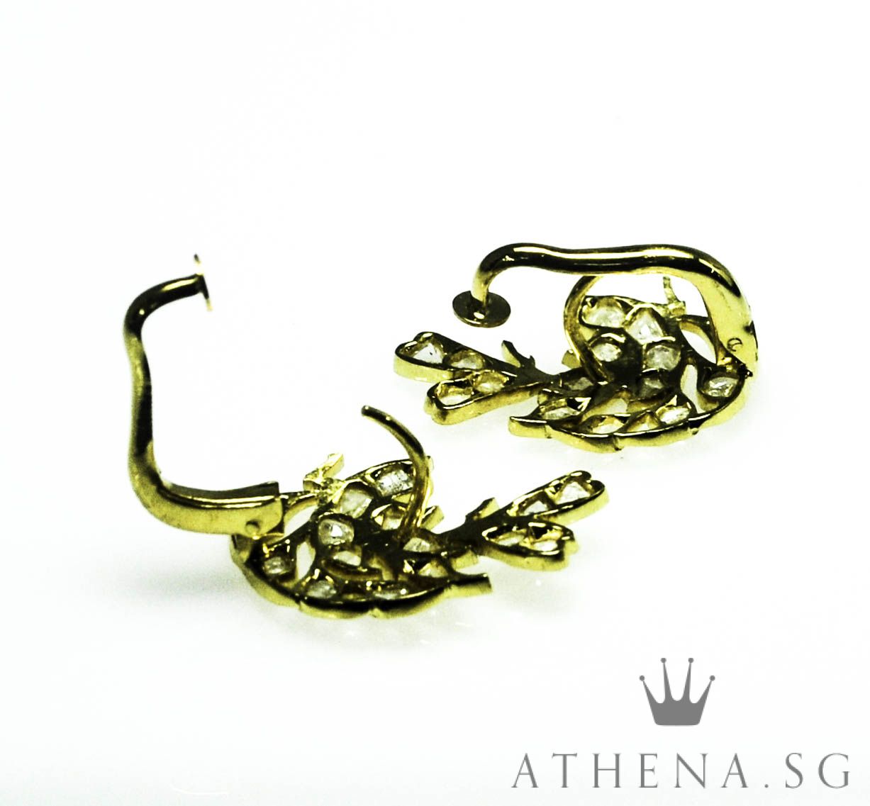 18K YG ANTIQUE DESIGN INTAN EARRING 4.99G - Image 4