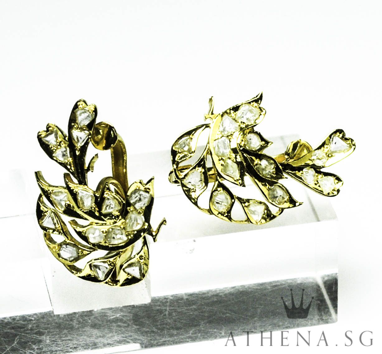 18K YG ANTIQUE DESIGN INTAN EARRING 4.99G - Image 6