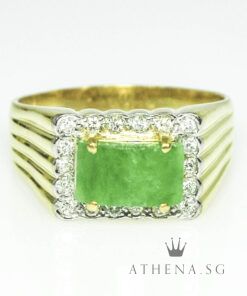 Alternative view of 20K YG JADE RING WITH DIAMOND D18-0.30CTS 10.23G (SIZE 24) [NETT $1,988.00]
