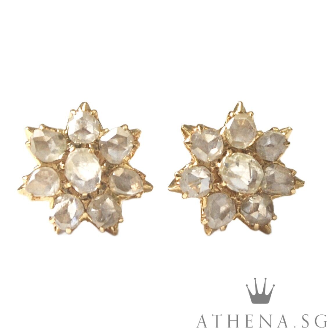18K YG ANTIQUE DESIGN INTAN EARSTUD 3.59G