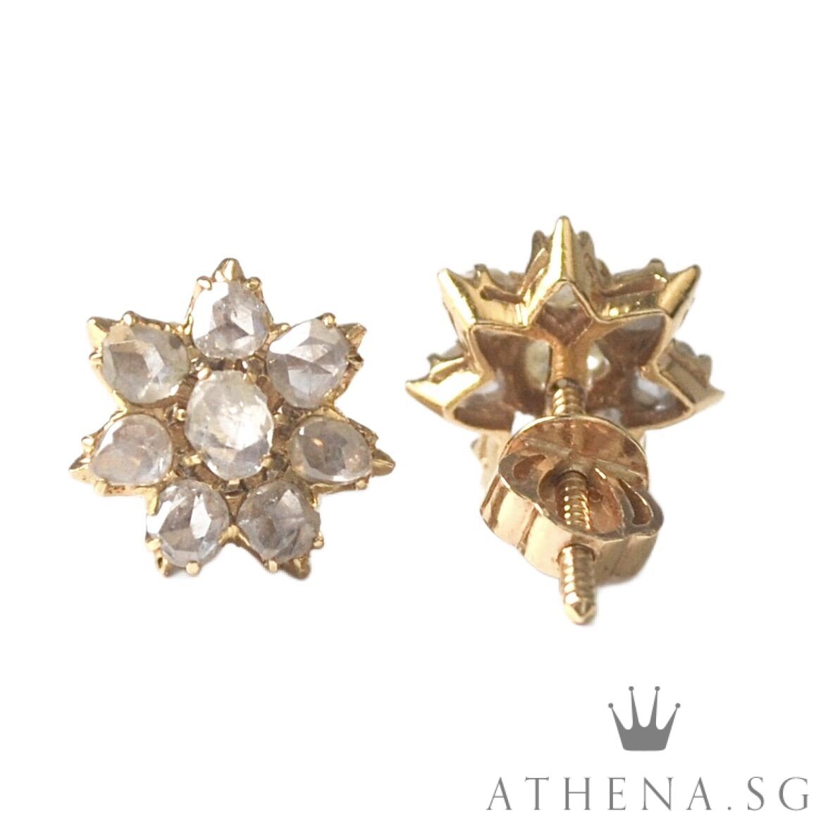18K YG ANTIQUE DESIGN INTAN EARSTUD 3.59G - Image 2