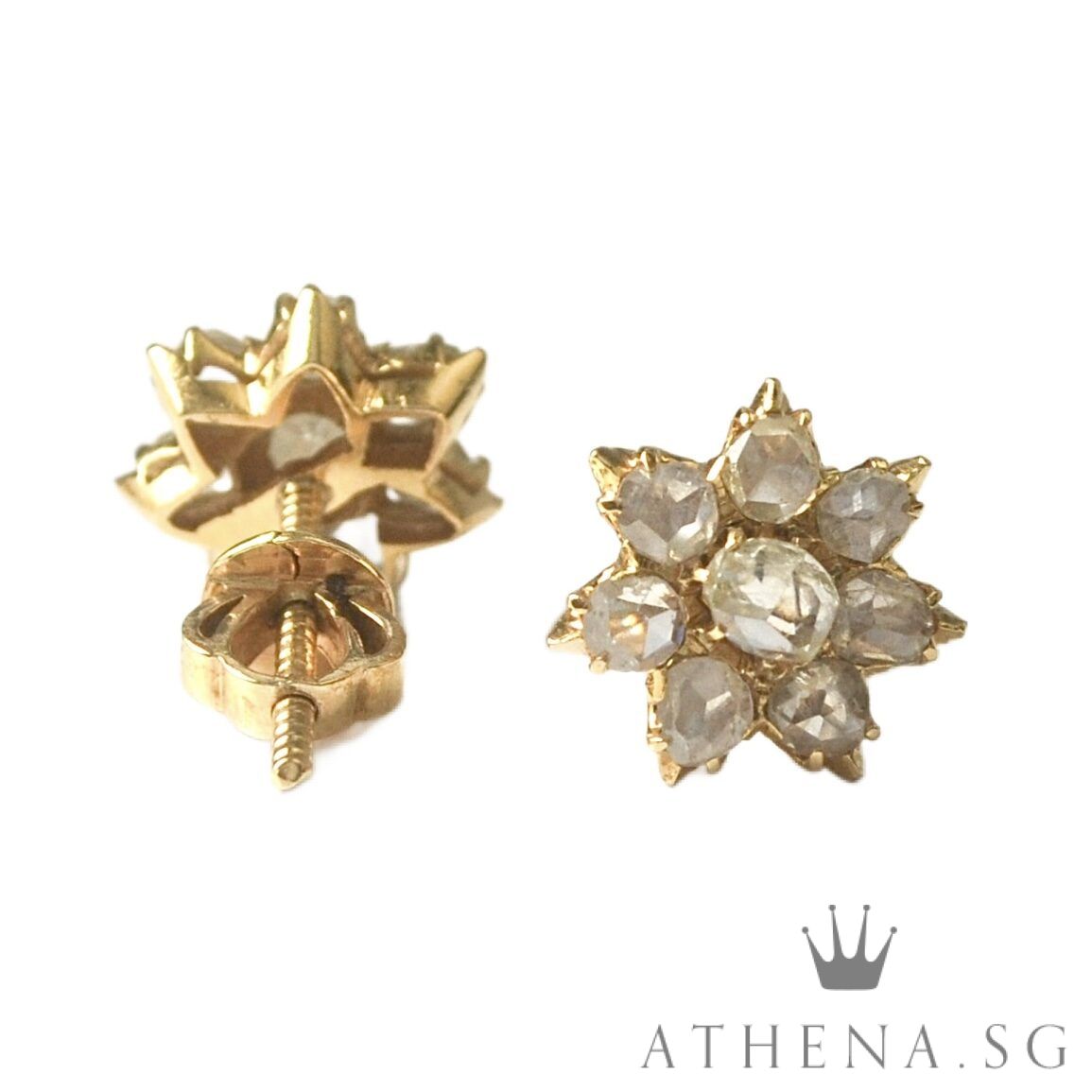 18K YG ANTIQUE DESIGN INTAN EARSTUD 3.59G - Image 3
