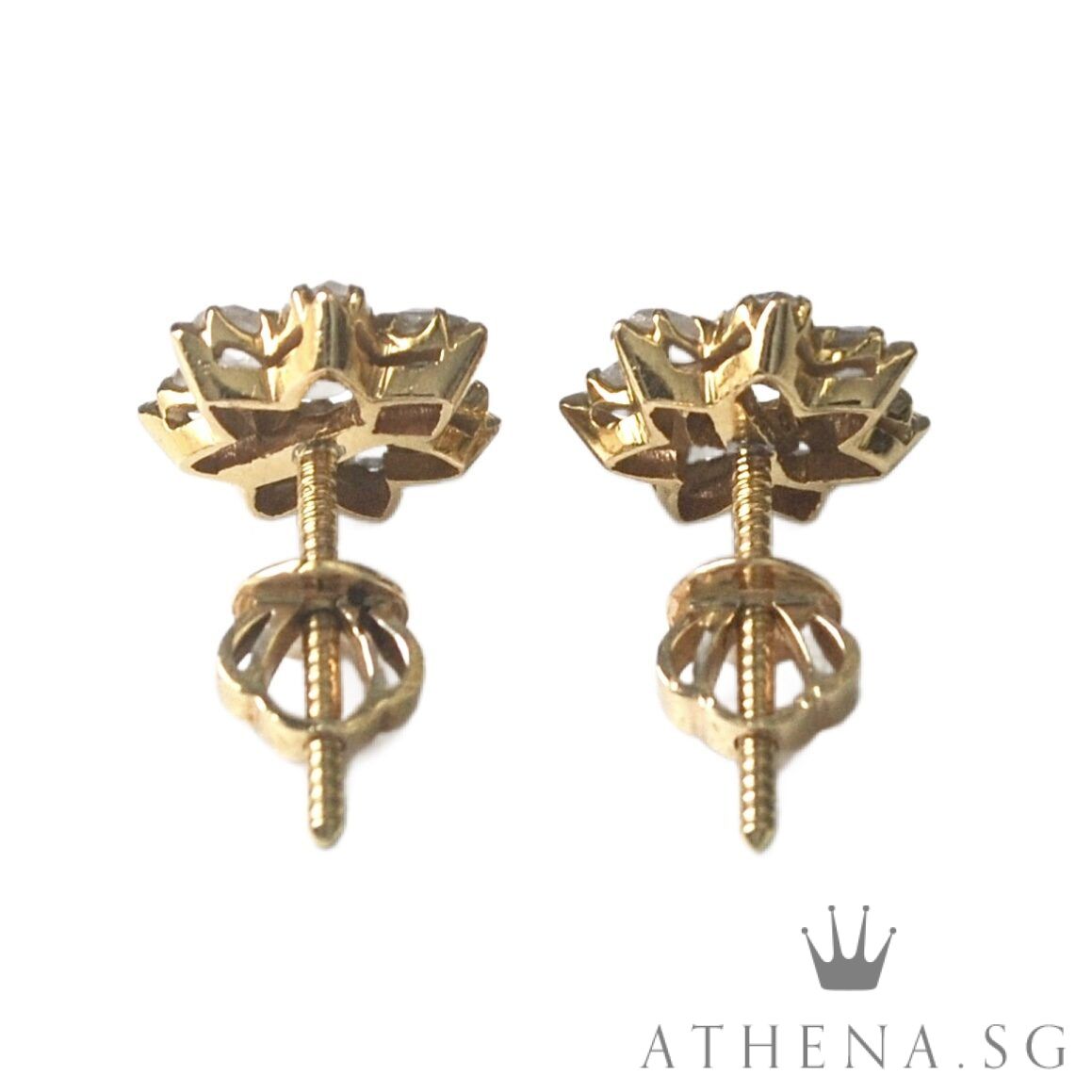 18K YG ANTIQUE DESIGN INTAN EARSTUD 3.59G - Image 4