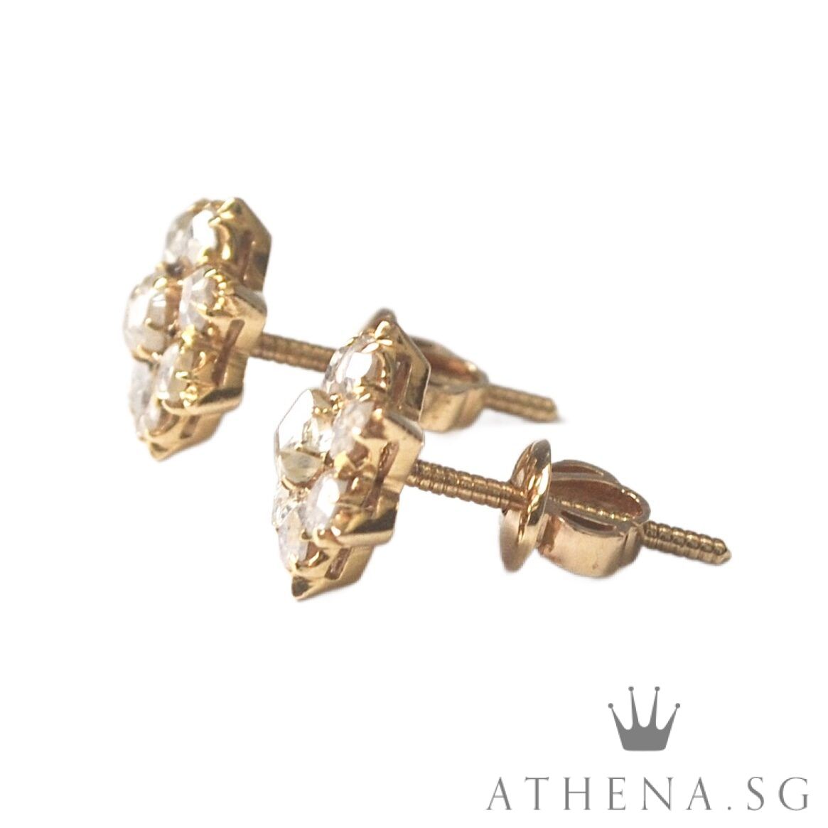 18K YG ANTIQUE DESIGN INTAN EARSTUD 3.59G - Image 5
