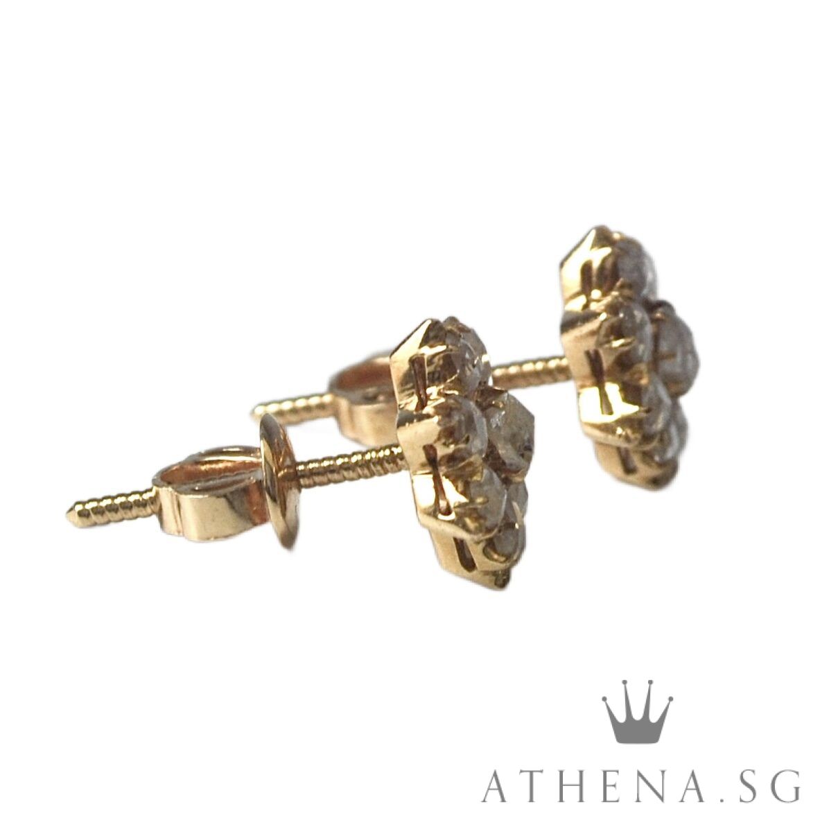 18K YG ANTIQUE DESIGN INTAN EARSTUD 3.59G - Image 6