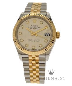 ROLEX YELLOW ROLESOR MID SIZE OYSTER PERPETUAL DATEJUST 31MM "AN" SERIES "SILVER DIAMOND DIAL" WITH BOX & CERT DATED (01/2023) (STILL UNDER AGENT WARRANTY) 278273