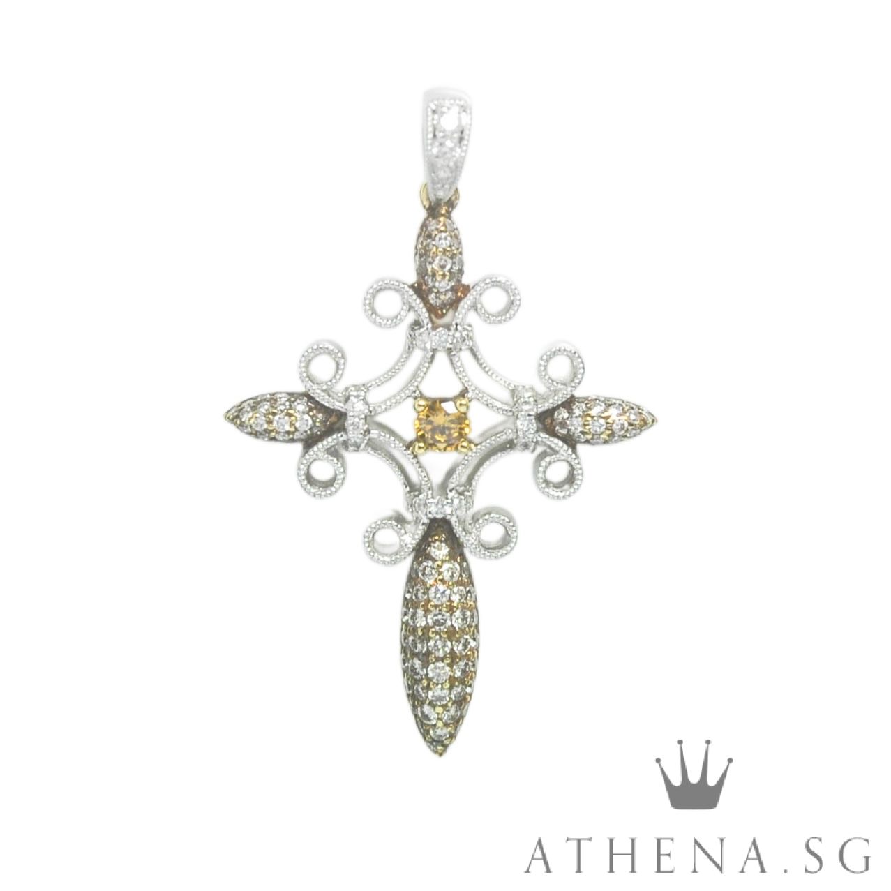 18K 2 TONE GOLD CROSS DESIGN DIAMOND PENDANT D-0.63CTS 3.73G