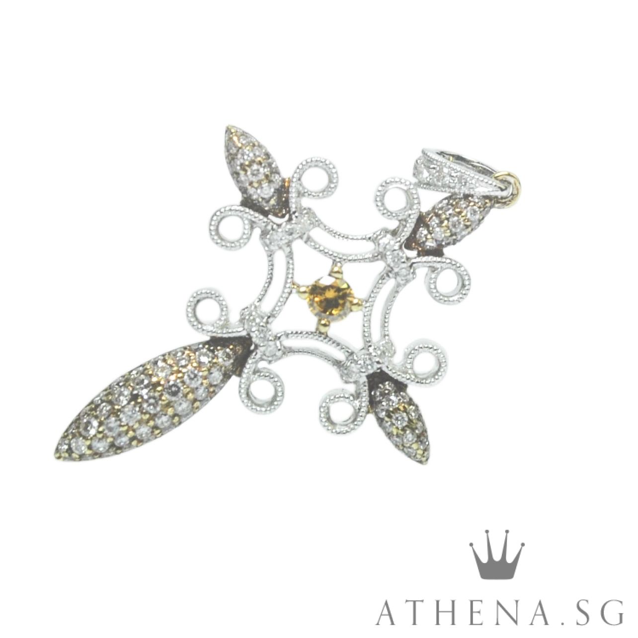 18K 2 TONE GOLD CROSS DESIGN DIAMOND PENDANT D-0.63CTS 3.73G - Image 3