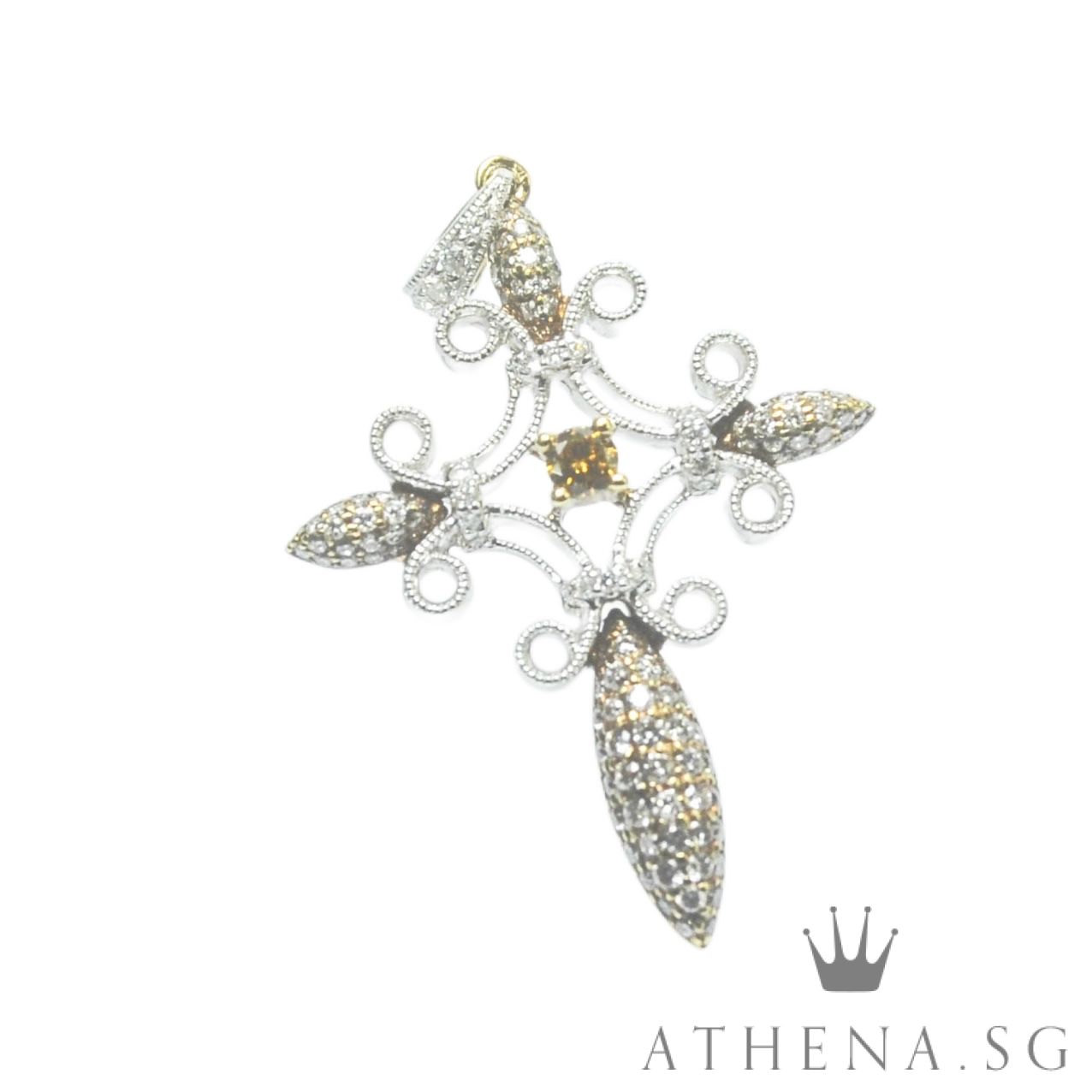 18K 2 TONE GOLD CROSS DESIGN DIAMOND PENDANT D-0.63CTS 3.73G - Image 4