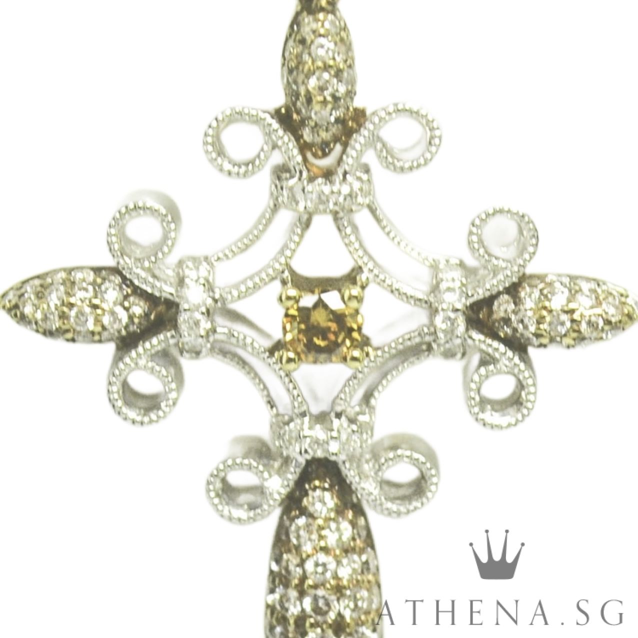18K 2 TONE GOLD CROSS DESIGN DIAMOND PENDANT D-0.63CTS 3.73G - Image 2