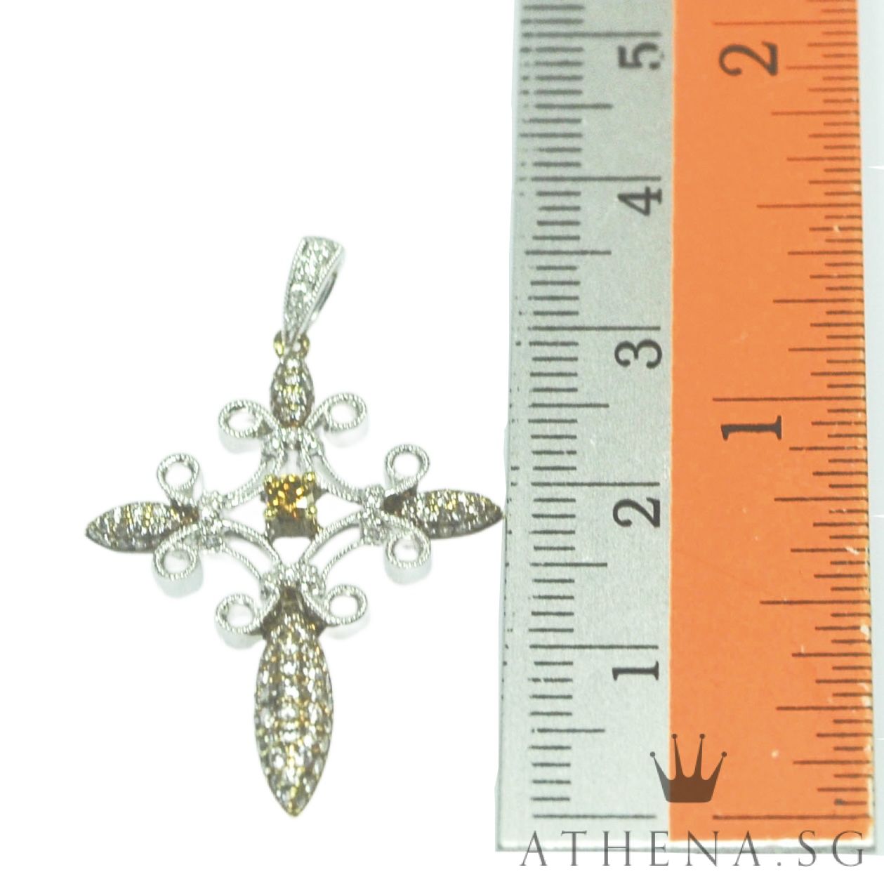 18K 2 TONE GOLD CROSS DESIGN DIAMOND PENDANT D-0.63CTS 3.73G - Image 5