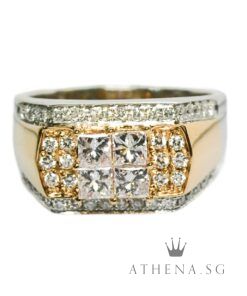 18K 2 TONE GOLD DIAMOND RING D48-0.72CTS PD4-0.80CTS 8.27G (SIZE 20)