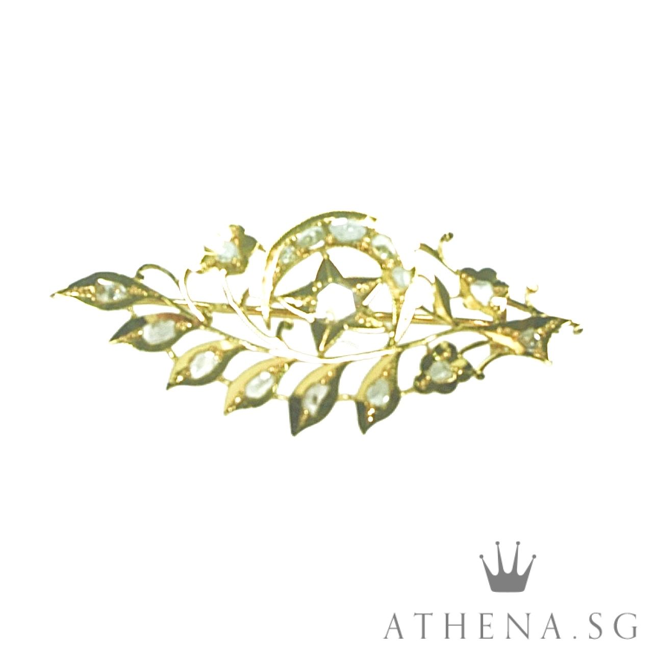 18K YG ANTIQUE DESIGN INTAN BROOCH 4.94G - Image 3