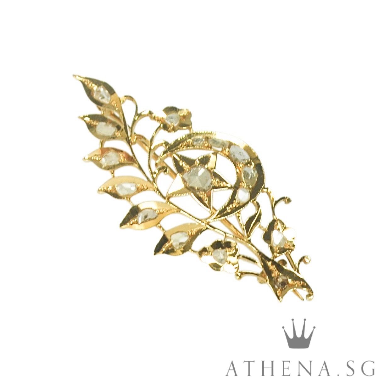 18K YG ANTIQUE DESIGN INTAN BROOCH 4.94G - Image 6