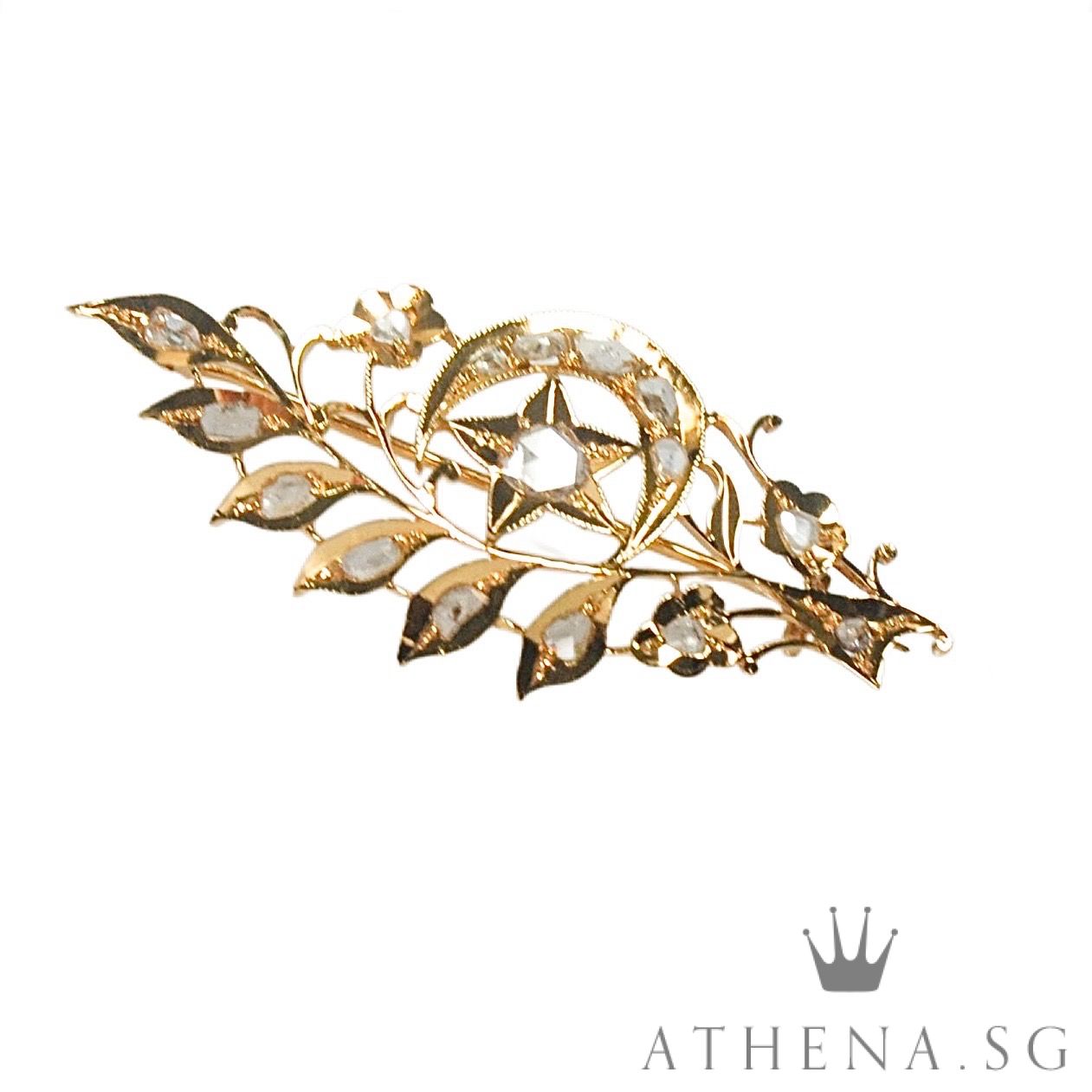 18K YG ANTIQUE DESIGN INTAN BROOCH 4.94G