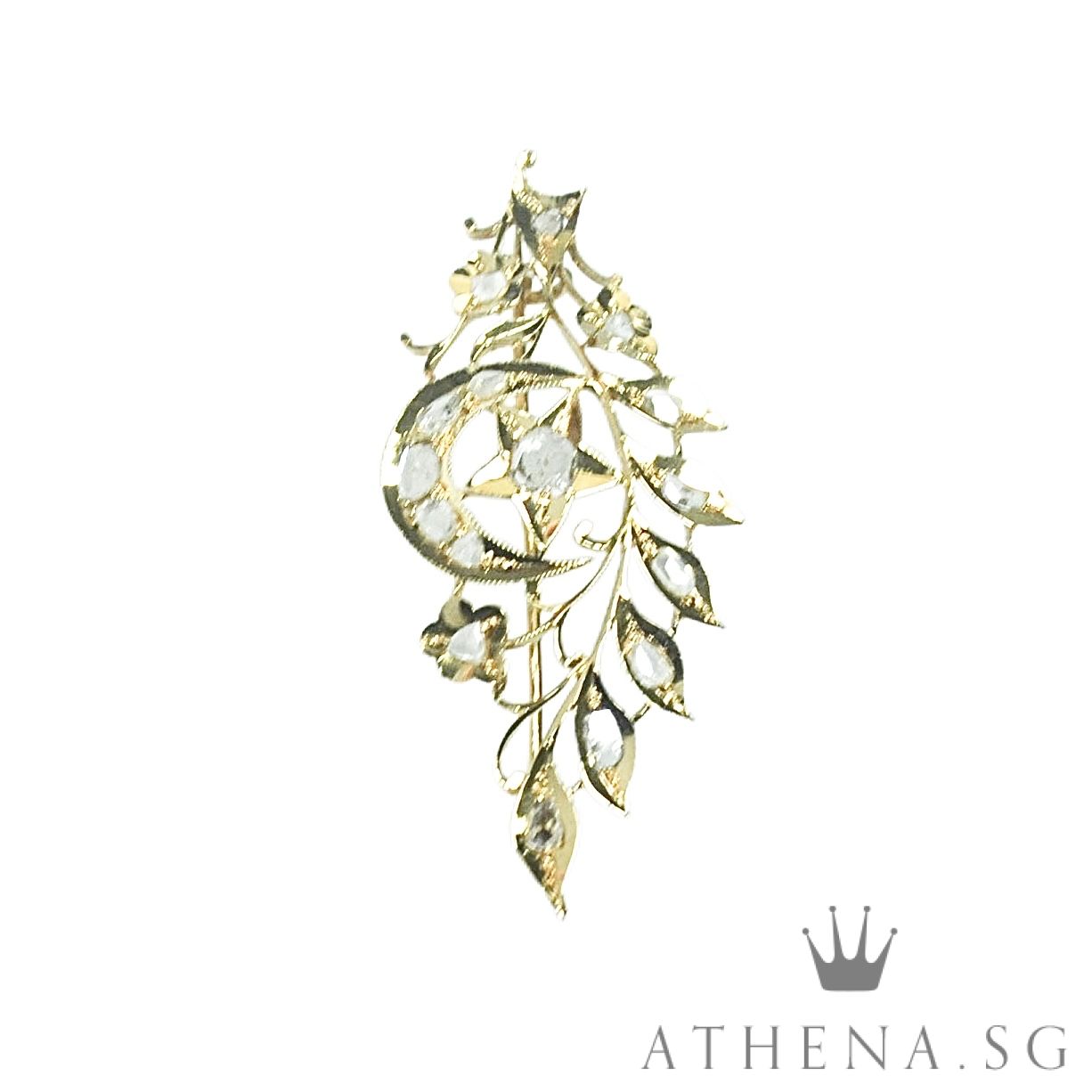 18K YG ANTIQUE DESIGN INTAN BROOCH 4.94G - Image 4