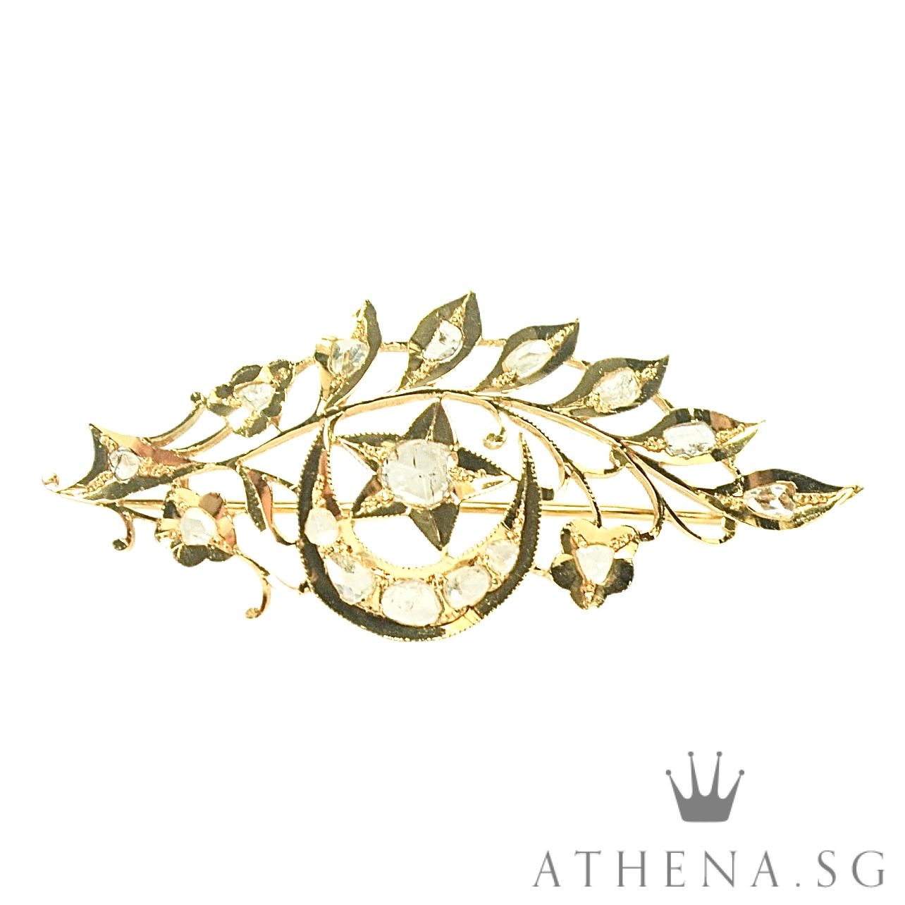 18K YG ANTIQUE DESIGN INTAN BROOCH 4.94G - Image 5