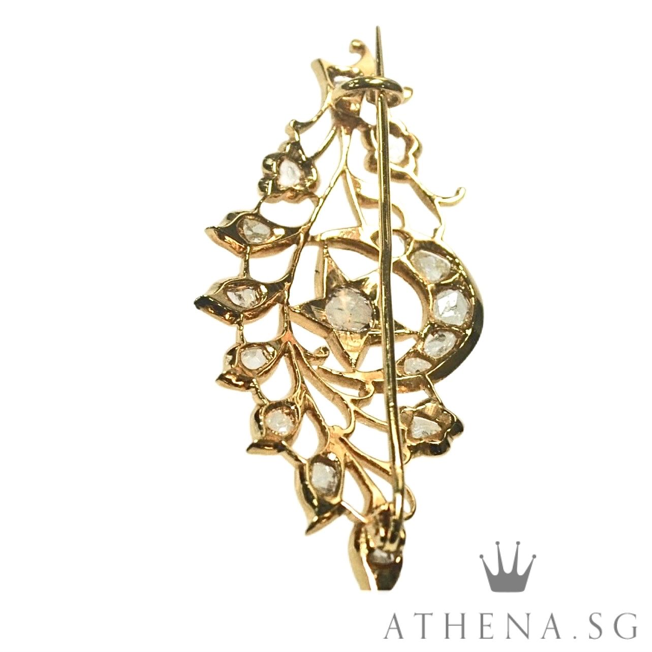 18K YG ANTIQUE DESIGN INTAN BROOCH 4.94G - Image 2