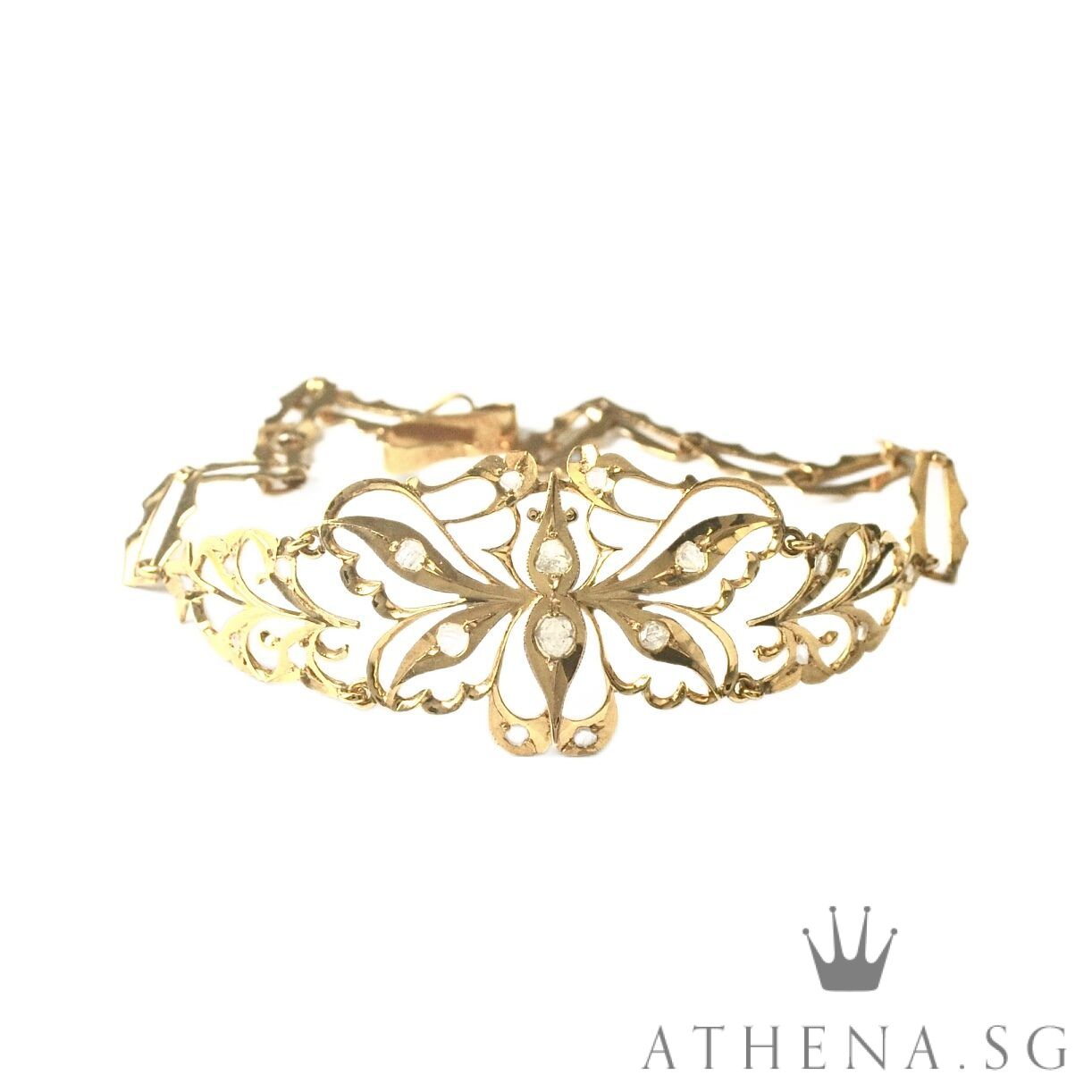 18K Y/G ANTIQUE DESIGN INTAN BRACELET 5.49G (LENGTH 19CM)