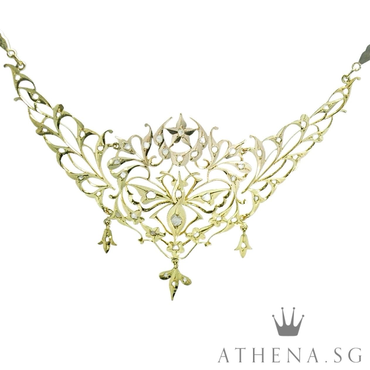 18K YG ANTIQUE DESIGN INTAN NECKLACE 9.89G