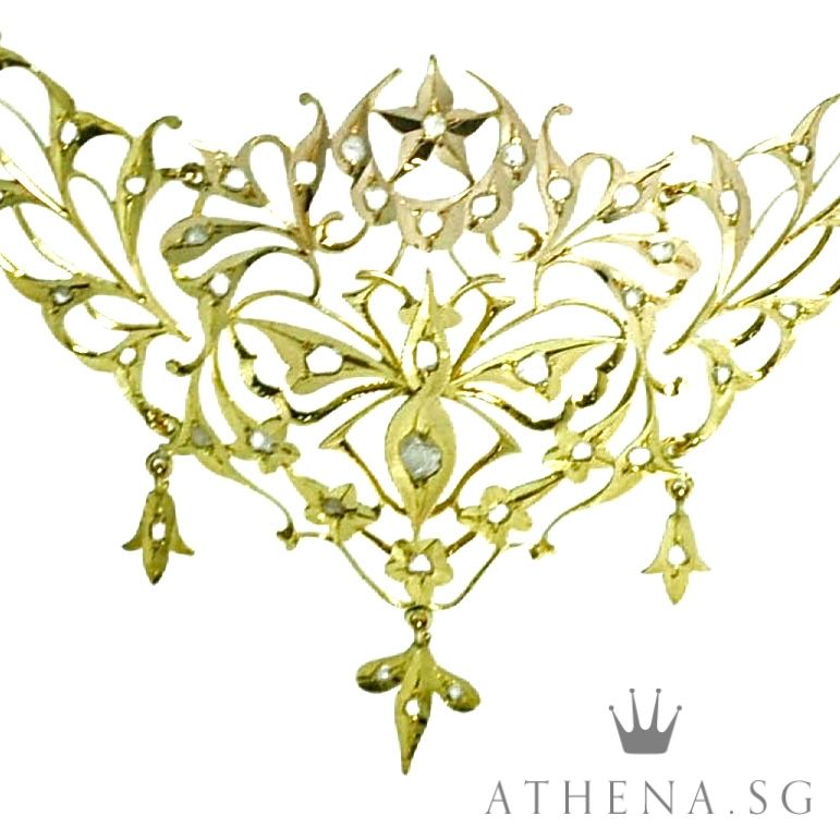 18K YG ANTIQUE DESIGN INTAN NECKLACE 9.89G - Image 2