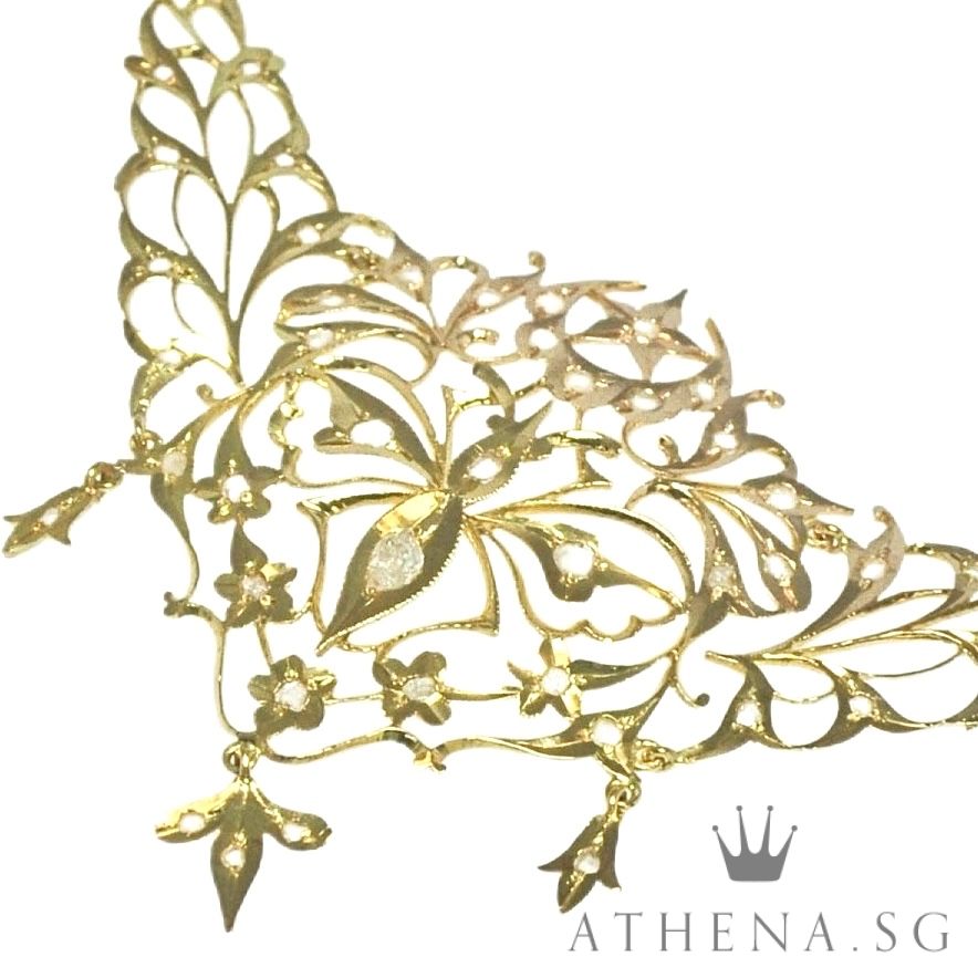 18K YG ANTIQUE DESIGN INTAN NECKLACE 9.89G - Image 3