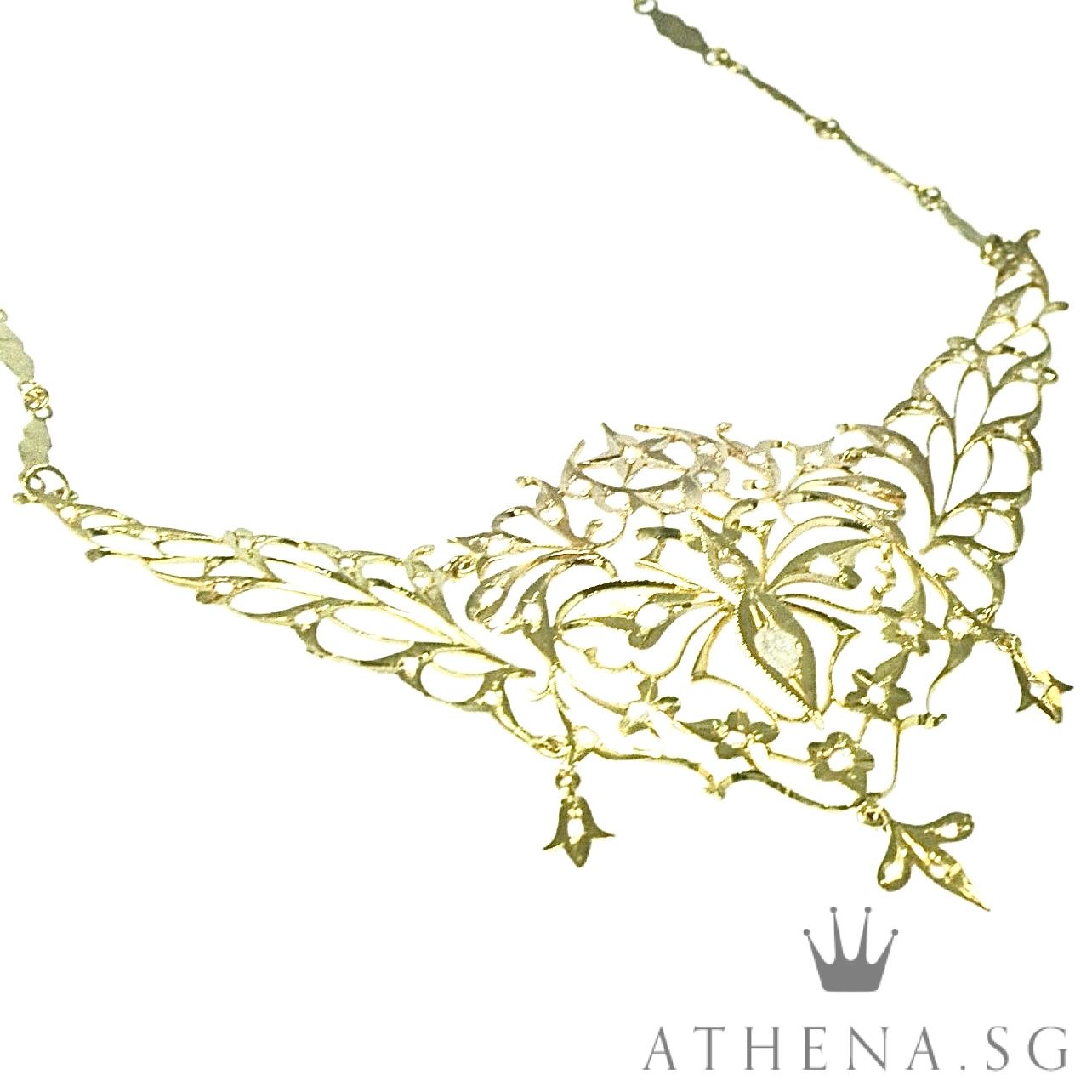 18K YG ANTIQUE DESIGN INTAN NECKLACE 9.89G - Image 4