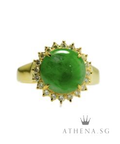 20K YG JADE RING WITH DIAMOND D20-0.30CTS 7.33G (SIZE 20.5) ($1,388.00 NETT)