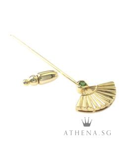 Alternative view of 18K YG ANTIQUE DESIGN FAN STICK PIN WITH EMERALD 3.16G