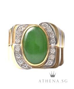 20K 2 TONE JADE RING WITH DIAMOND D14-0.25CTS 12.30G (WITH CERT) (SIZE 16) ($2,488.00 NETT)