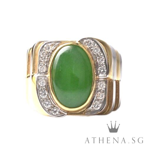 20K 2 TONE JADE RING WITH DIAMOND D14-0.25CTS 12.30G (WITH CERT) (SIZE 16) ($2,488.00 NETT)