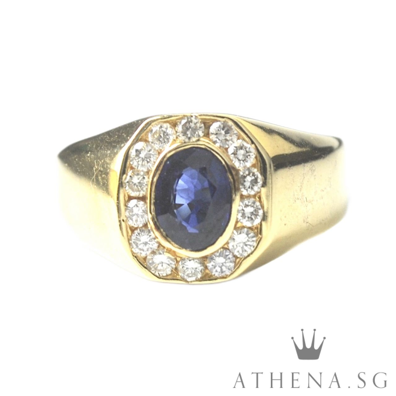 18K YG BLUE SAPPHIRE RING WITH DIAMOND D14-0.42CTS 6.89G (SIZE 22) (WITH CERT)
