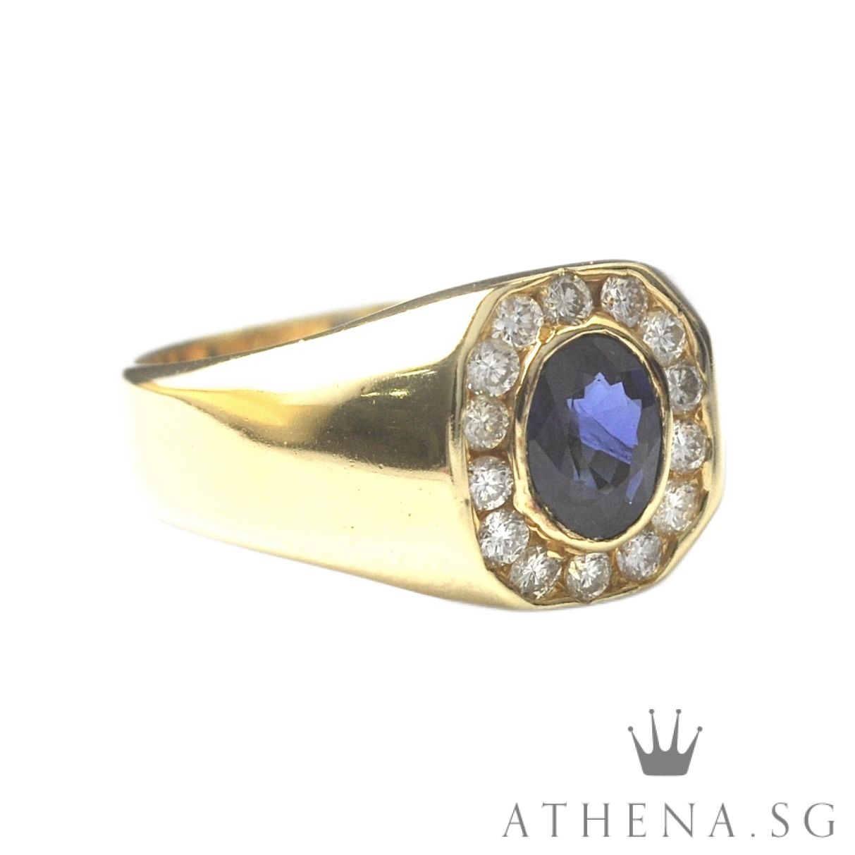 18K YG BLUE SAPPHIRE RING WITH DIAMOND D14-0.42CTS 6.89G (SIZE 22) (WITH CERT) - Image 4