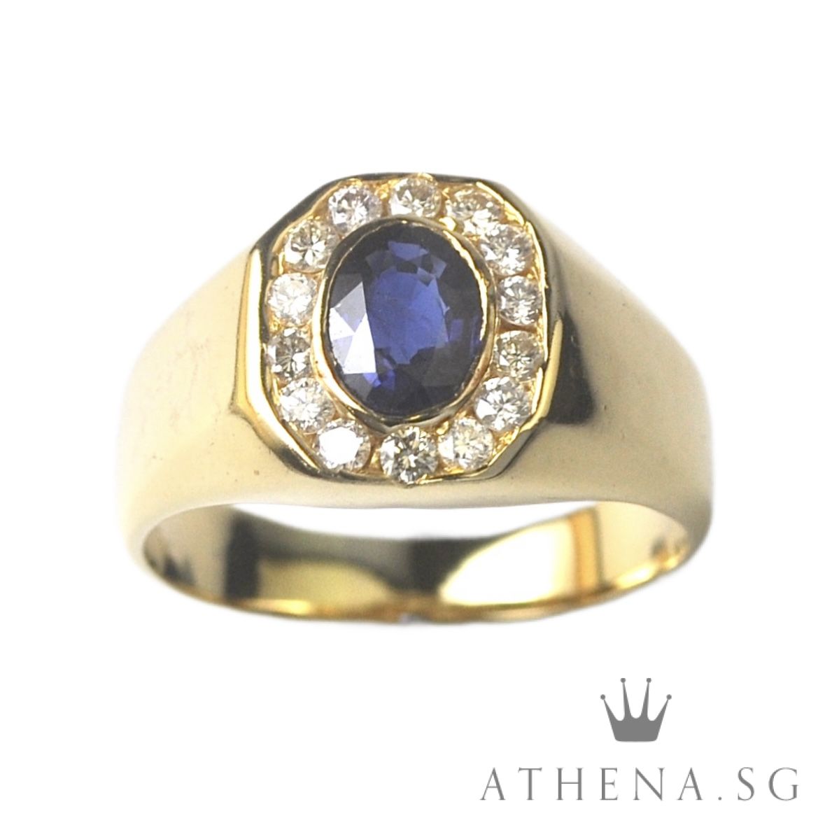 18K YG BLUE SAPPHIRE RING WITH DIAMOND D14-0.42CTS 6.89G (SIZE 22) (WITH CERT) - Image 2