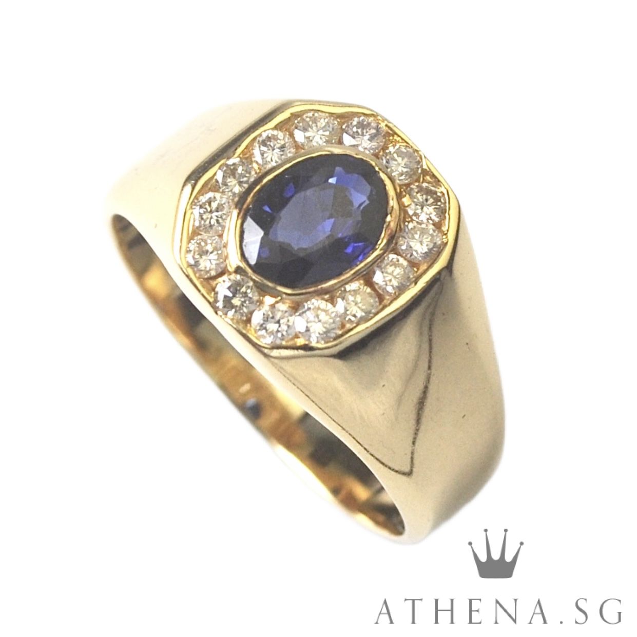 18K YG BLUE SAPPHIRE RING WITH DIAMOND D14-0.42CTS 6.89G (SIZE 22) (WITH CERT) - Image 6