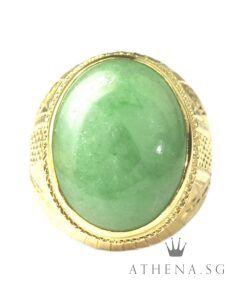 20K YG FANCY DESIGN JADE RING 12.04G (SIZE 16) ($1,788.00 NETT)