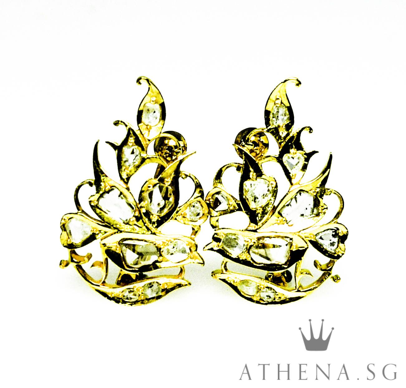 18K YG ANTIQUE DESIGN INTAN EARRING 4.91G