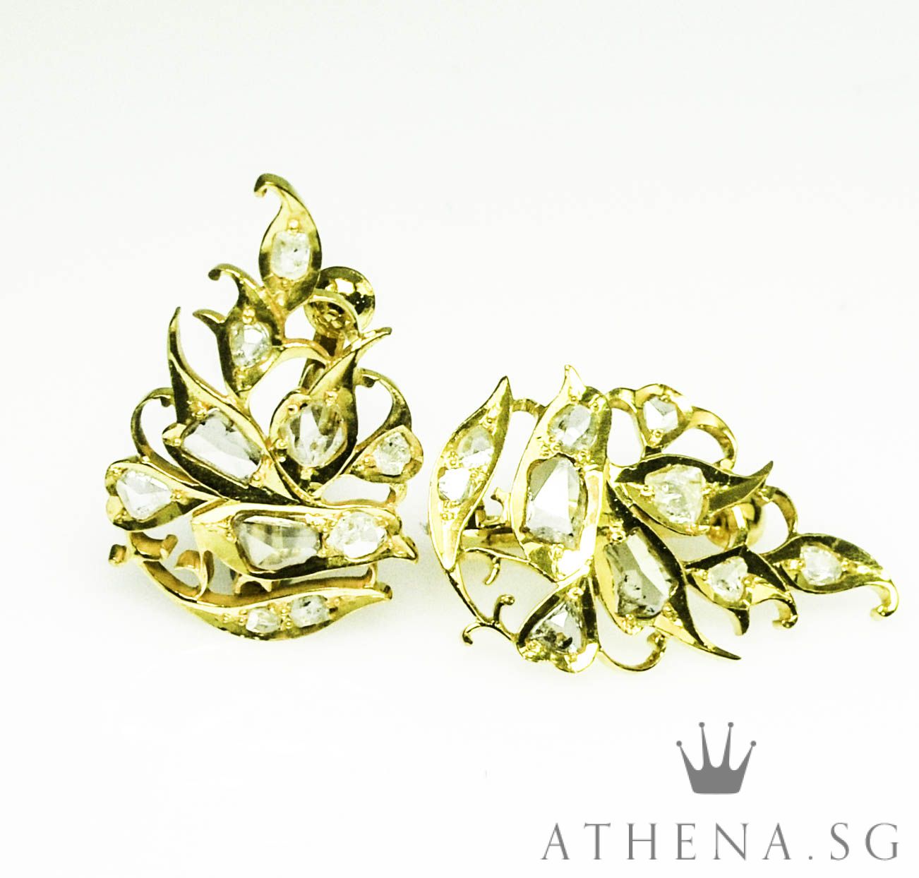18K YG ANTIQUE DESIGN INTAN EARRING 4.91G - Image 2