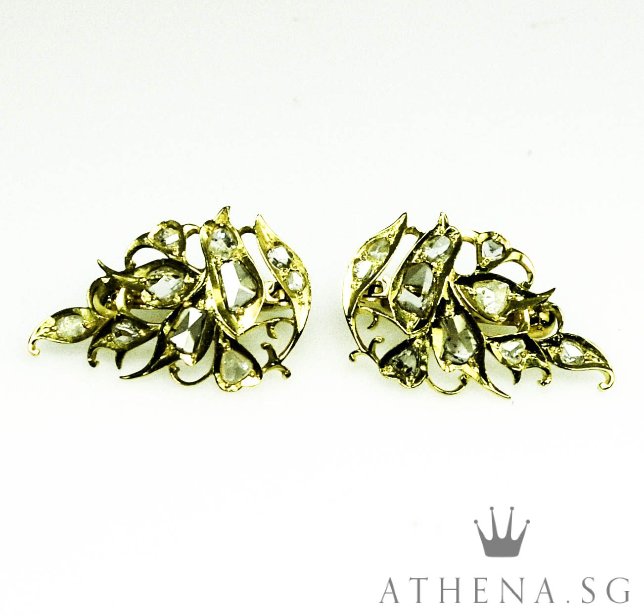 18K YG ANTIQUE DESIGN INTAN EARRING 4.91G - Image 3