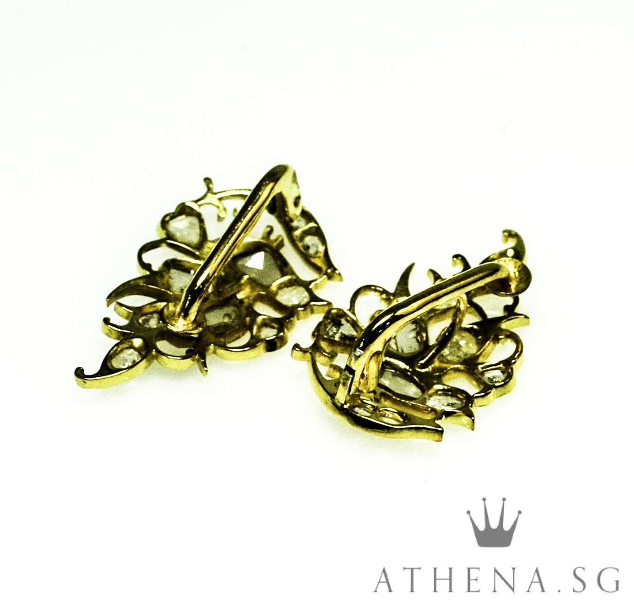 18K YG ANTIQUE DESIGN INTAN EARRING 4.91G - Image 4