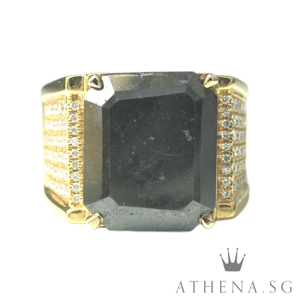 18K YG BLACK DIAMOND RING BD1-12.35CTS D78-0.90CTS 18.20G (SIZE 17) (WITH NGI CERT) ($5,988.00 NETT)
