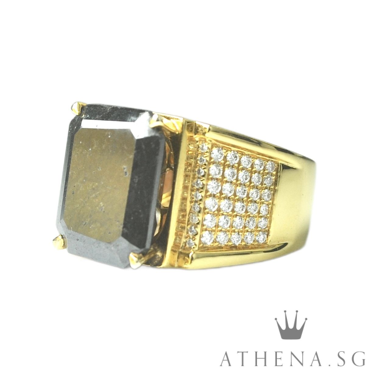 18K YG BLACK DIAMOND RING BD1-12.35CTS D78-0.90CTS 18.20G (SIZE 17) (WITH NGI CERT) ($5,988.00 NETT) - Image 3