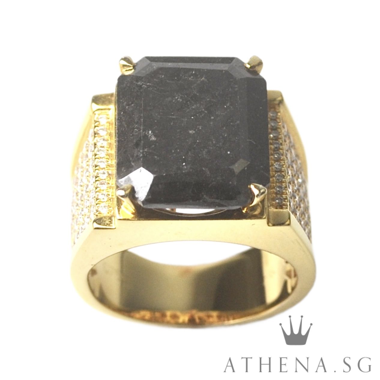 18K YG BLACK DIAMOND RING BD1-12.35CTS D78-0.90CTS 18.20G (SIZE 17) (WITH NGI CERT) ($5,988.00 NETT) - Image 2