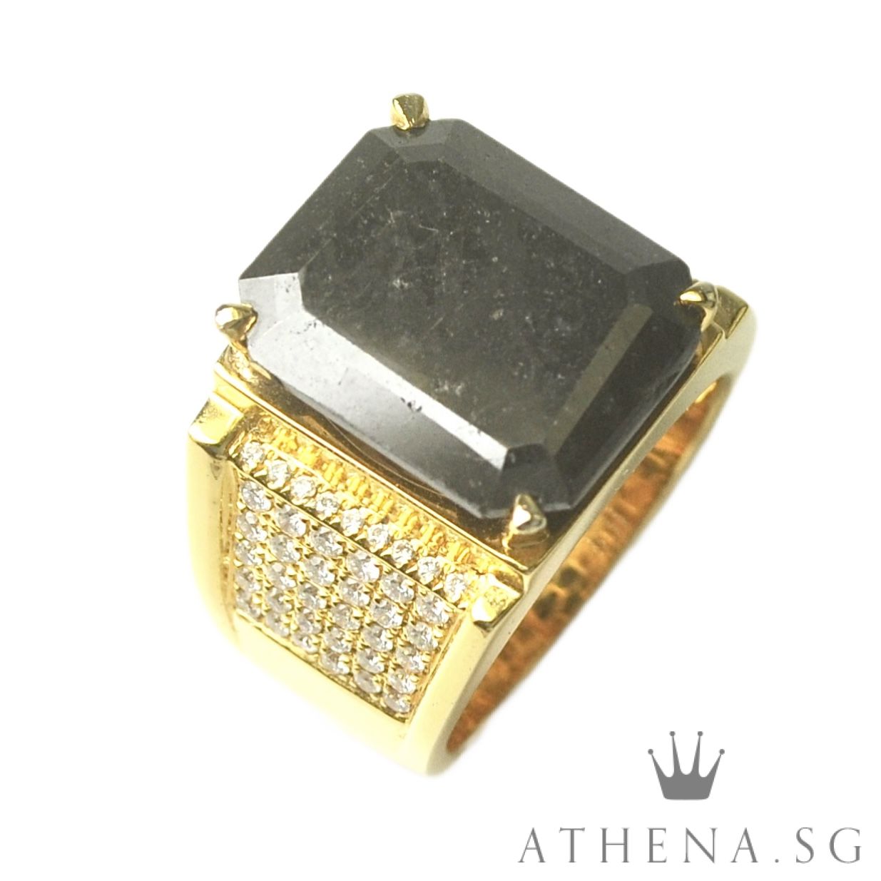 18K YG BLACK DIAMOND RING BD1-12.35CTS D78-0.90CTS 18.20G (SIZE 17) (WITH NGI CERT) ($5,988.00 NETT) - Image 5