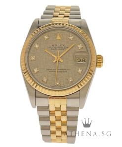 ROLEX 18K HALF YELLOW GOLD MID SIZE OYSTER PERPETUAL DATEJUST "W" SERIES "GREY JUBILEE DIAMOND DIAL" (WATCH ONLY) 68273
