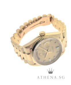 Alternative view of ROLEX 18K YELLOW GOLD OYSTER PERPETUAL DAY-DATE 36MM "9 MILLION" SERIES "CHAMPAGNE BAGUETTE DIAMOND DIAL" (WATCH ONLY) 18038