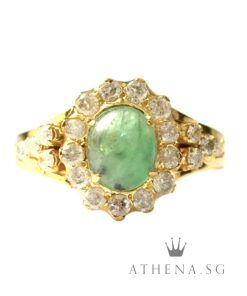 18K YG EMERALD RING WITH DIAMOND D21-0.42CTS 3.72G (SIZE 15.5) [NETT $988.00]