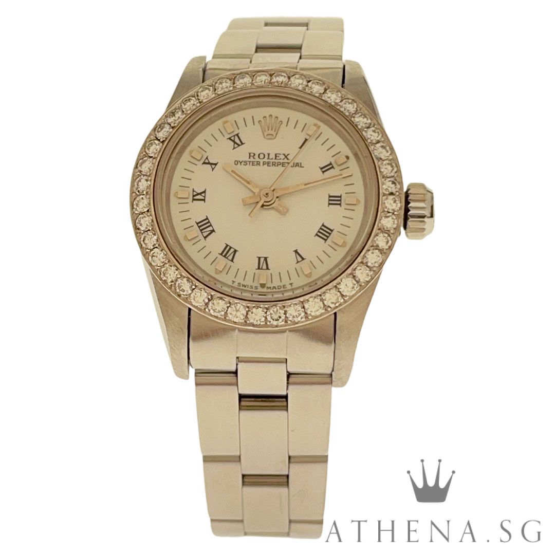 ROLEX LADIES OYSTER PERPETUAL 24MM "8 MILLION" SERIES "WHITE ROMAN DIAL" (WATCH ONLY) 67180