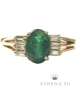 18K Y/G EMERALD WITH DIAMOND RING TP6-0.27CTS EM1-1.45CTS 4.02G (WITH CERT) (SIZE 14.5) [NETT $1,688.00]